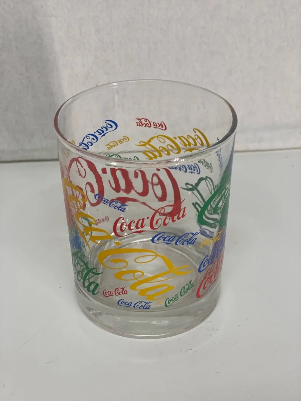 Coca Cola Multicolor 12 Ounce Glass Retro 1980's Rocks Collectible Colorful Fun